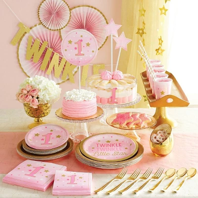 Creative Converting 24ct One Little Star Girl Dessert Plates Pink 1 Creative Converting 24ct One Little Star Girl Dessert Plates Pink
