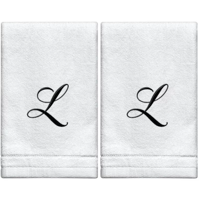Creative Scents Set Of 2 White Fingertip Monogrammed Towels, Black Embroidered 18 Creative Scents Set Of 2 White Fingertip Monogrammed Towels, Black Embroidered - Image 18