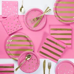 Creative Converting 48ct Foil Dotted Disposable Beverage Napkins Pink