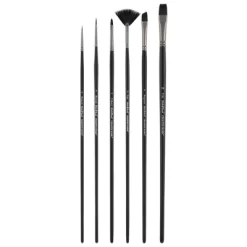 Black Swan Synthetic Red Sable Paint Brushes Try Me Set Of 6 - Professional Quality Long Handle Paint Brushes In Assorted Shapes And Sizes For Oil,